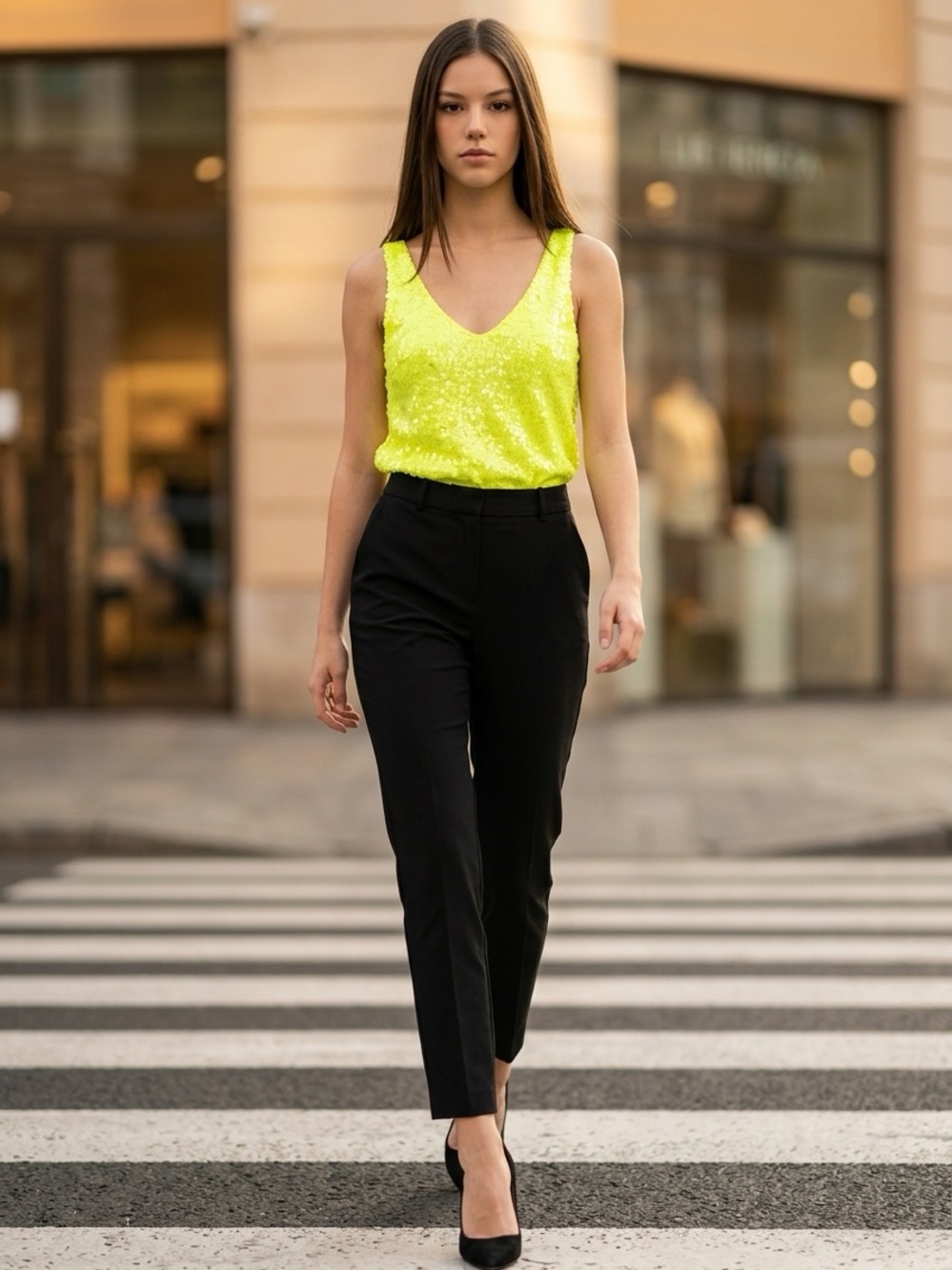 J.Crew Sequin V-Neck Camisole in Neon Yellow - Women Sz Small